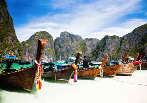 Thailand ocean landscape. Exotic beach view and traditional shi